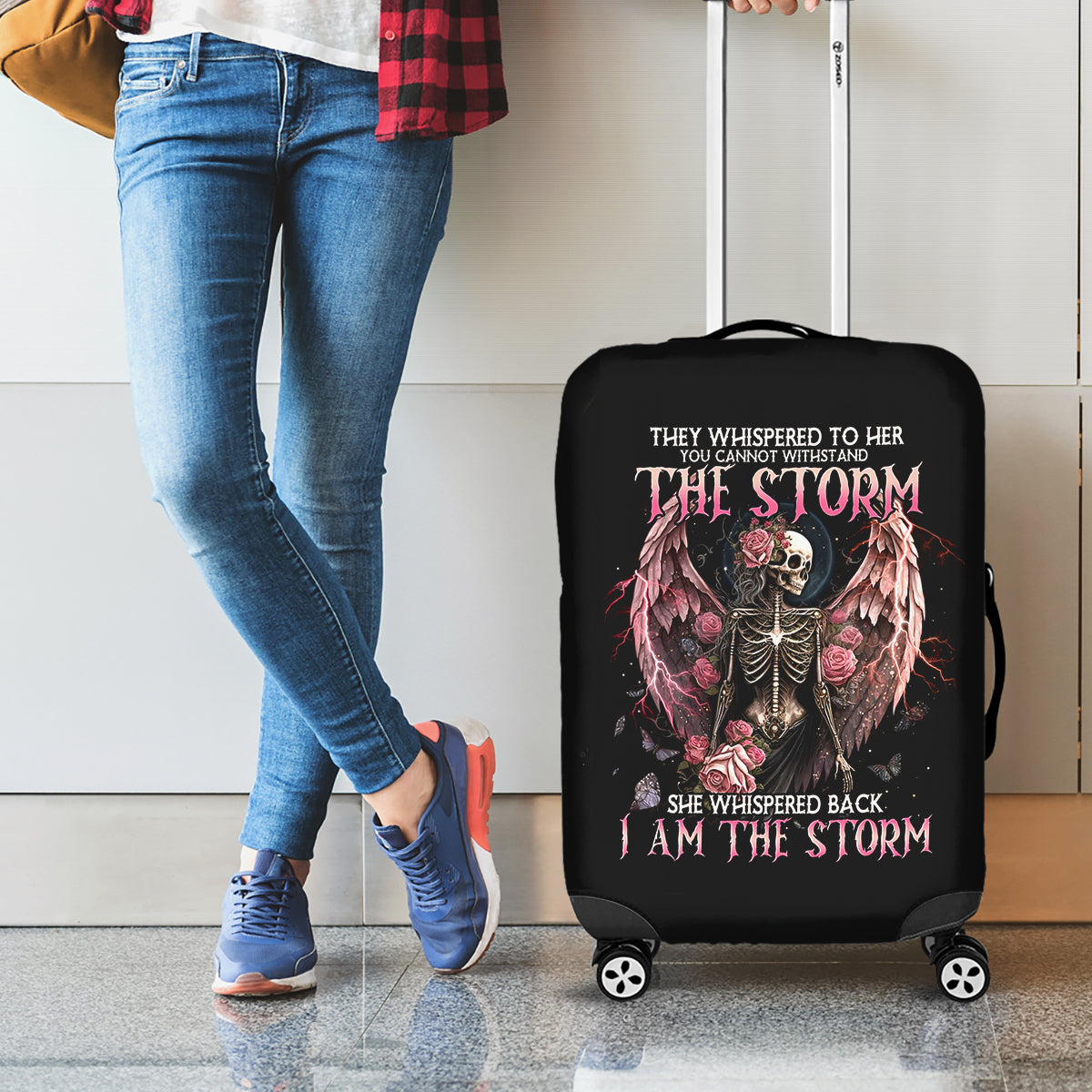 Angel Skull Luggage Cover She Whispered Back Iam The Storm - Wonder Print Shop