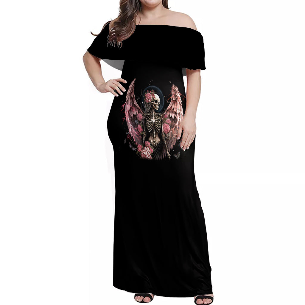 Angel Skull Off Shoulder Maxi Dress She Whispered Back Iam The Storm - Wonder Print Shop