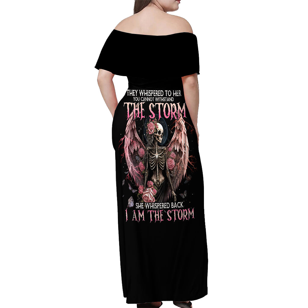 Angel Skull Off Shoulder Maxi Dress She Whispered Back Iam The Storm - Wonder Print Shop
