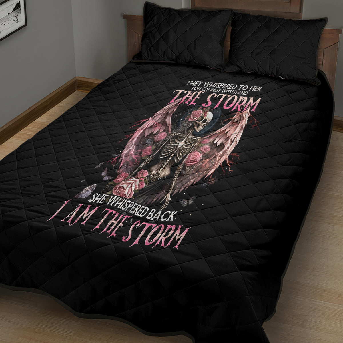 Angel Skull Quilt Bed Set She Whispered Back Iam The Storm - Wonder Print Shop