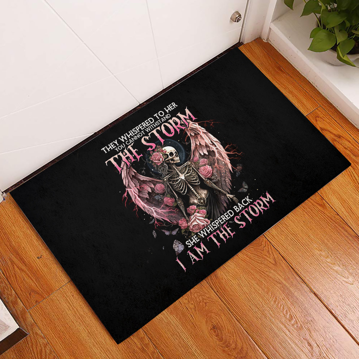 Angel Skull Rubber Doormat She Whispered Back Iam The Storm - Wonder Print Shop