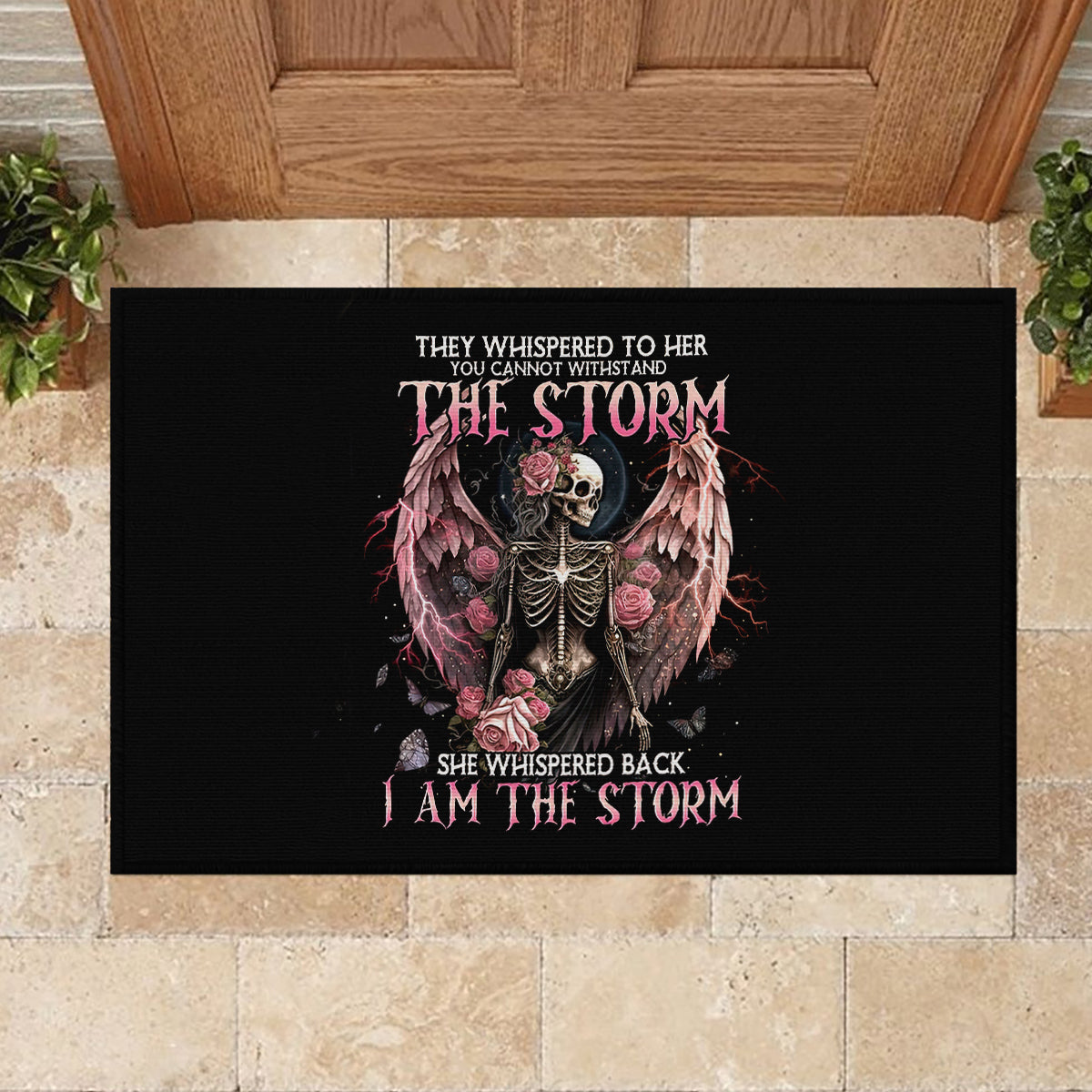 Angel Skull Rubber Doormat She Whispered Back Iam The Storm - Wonder Print Shop
