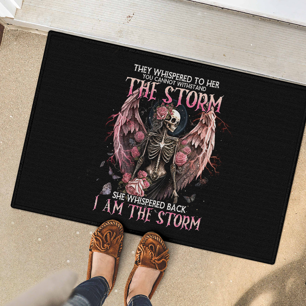 Angel Skull Rubber Doormat She Whispered Back Iam The Storm - Wonder Print Shop