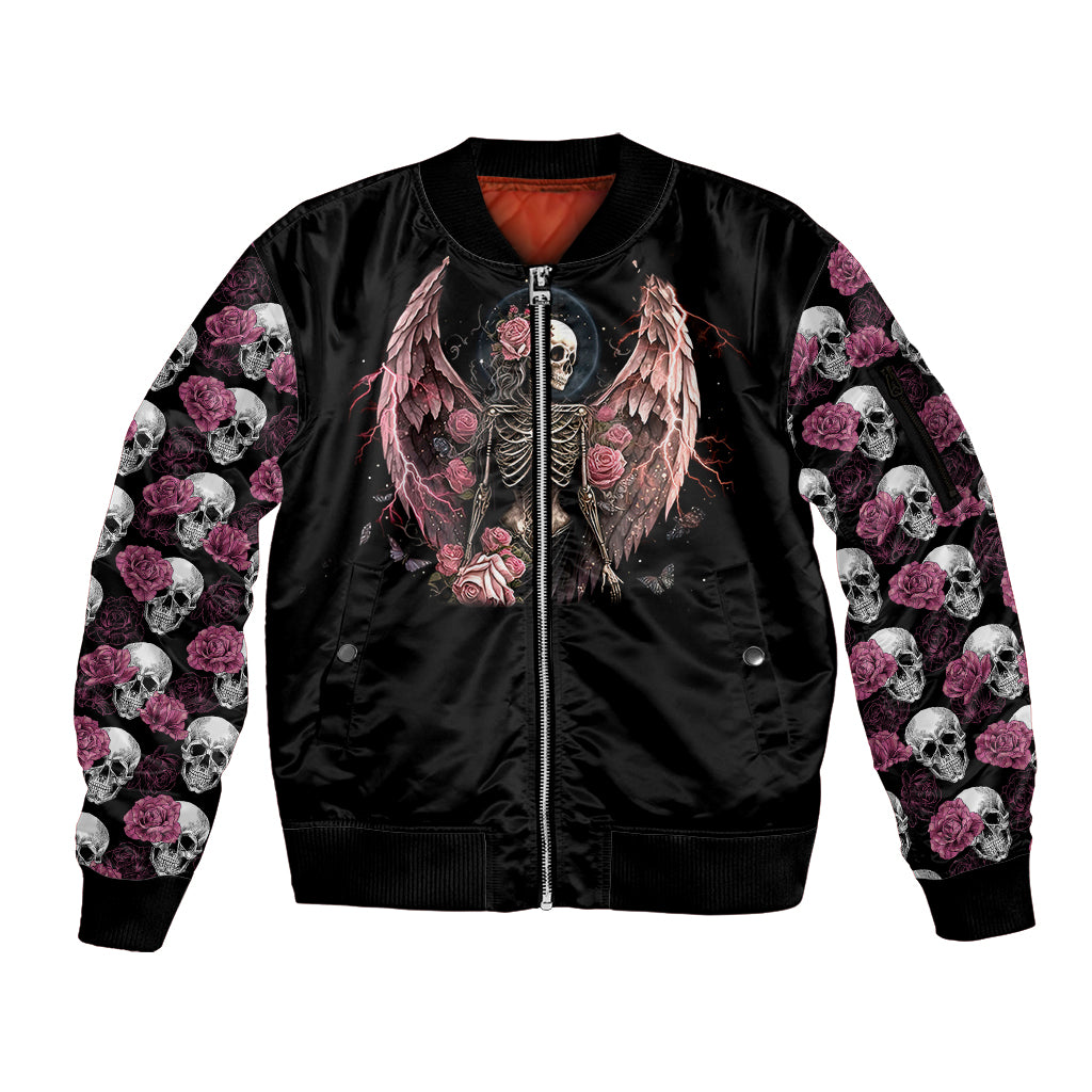 Angel Skull Sleeve Zip Bomber Jacket She Whispered Back Iam The Storm - Wonder Print Shop