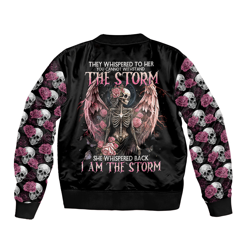 Angel Skull Sleeve Zip Bomber Jacket She Whispered Back Iam The Storm - Wonder Print Shop