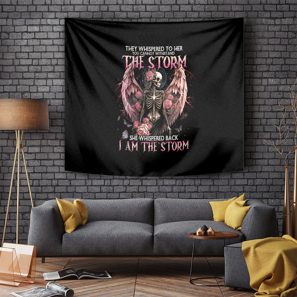 Angel Skull Tapestry She Whispered Back Iam The Storm - Wonder Print Shop