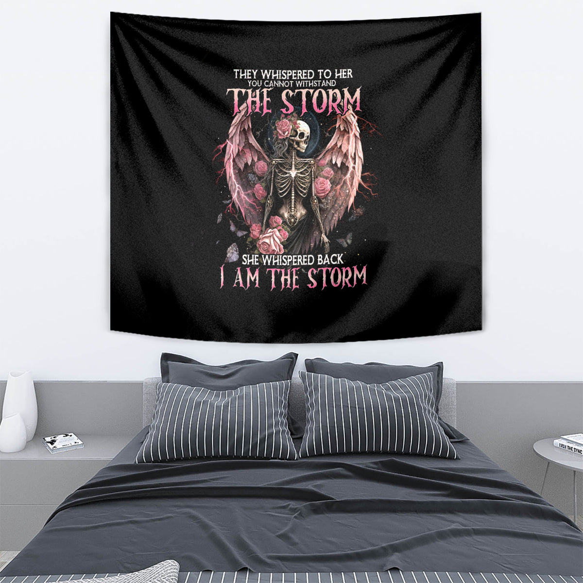Angel Skull Tapestry She Whispered Back Iam The Storm - Wonder Print Shop
