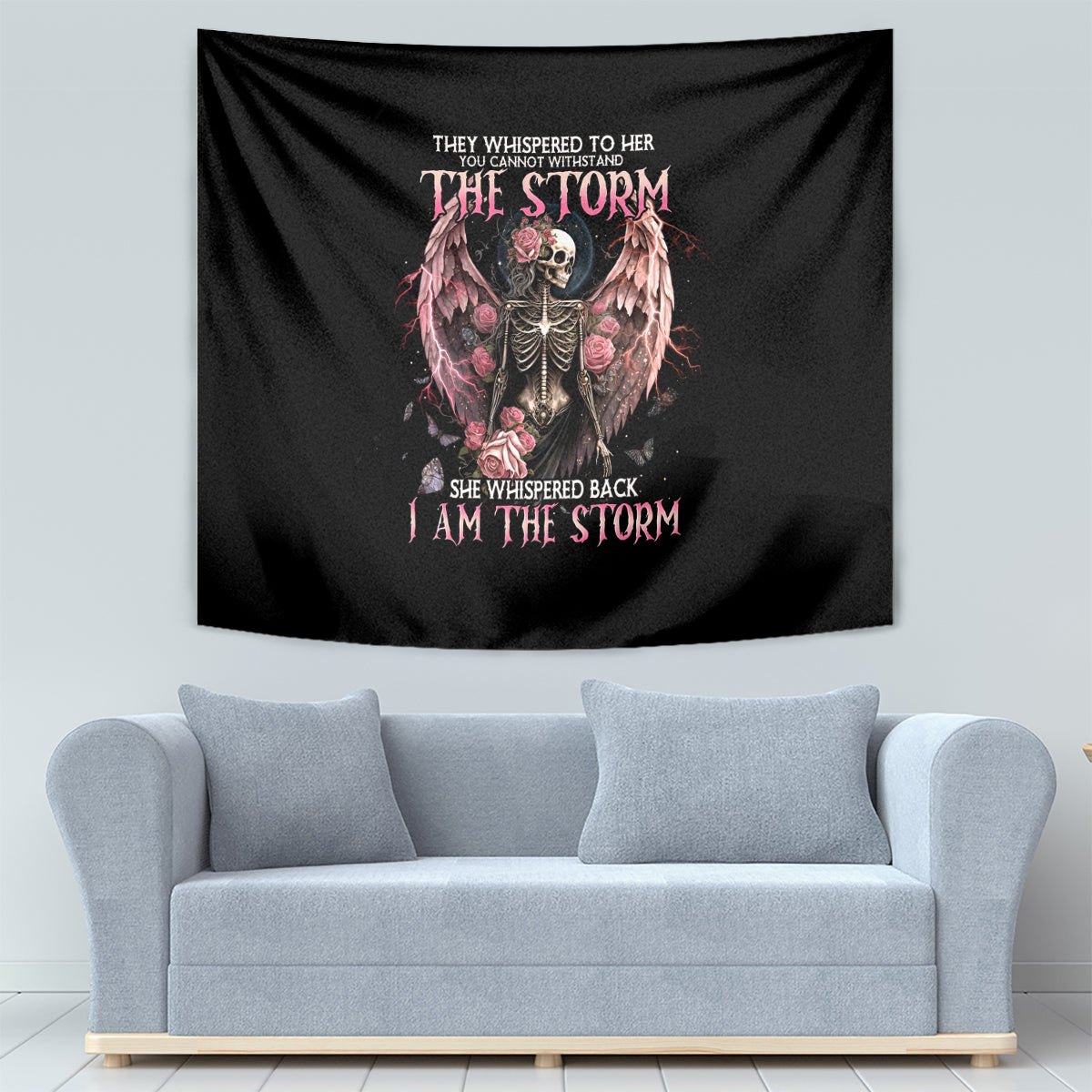 Angel Skull Tapestry She Whispered Back Iam The Storm - Wonder Print Shop
