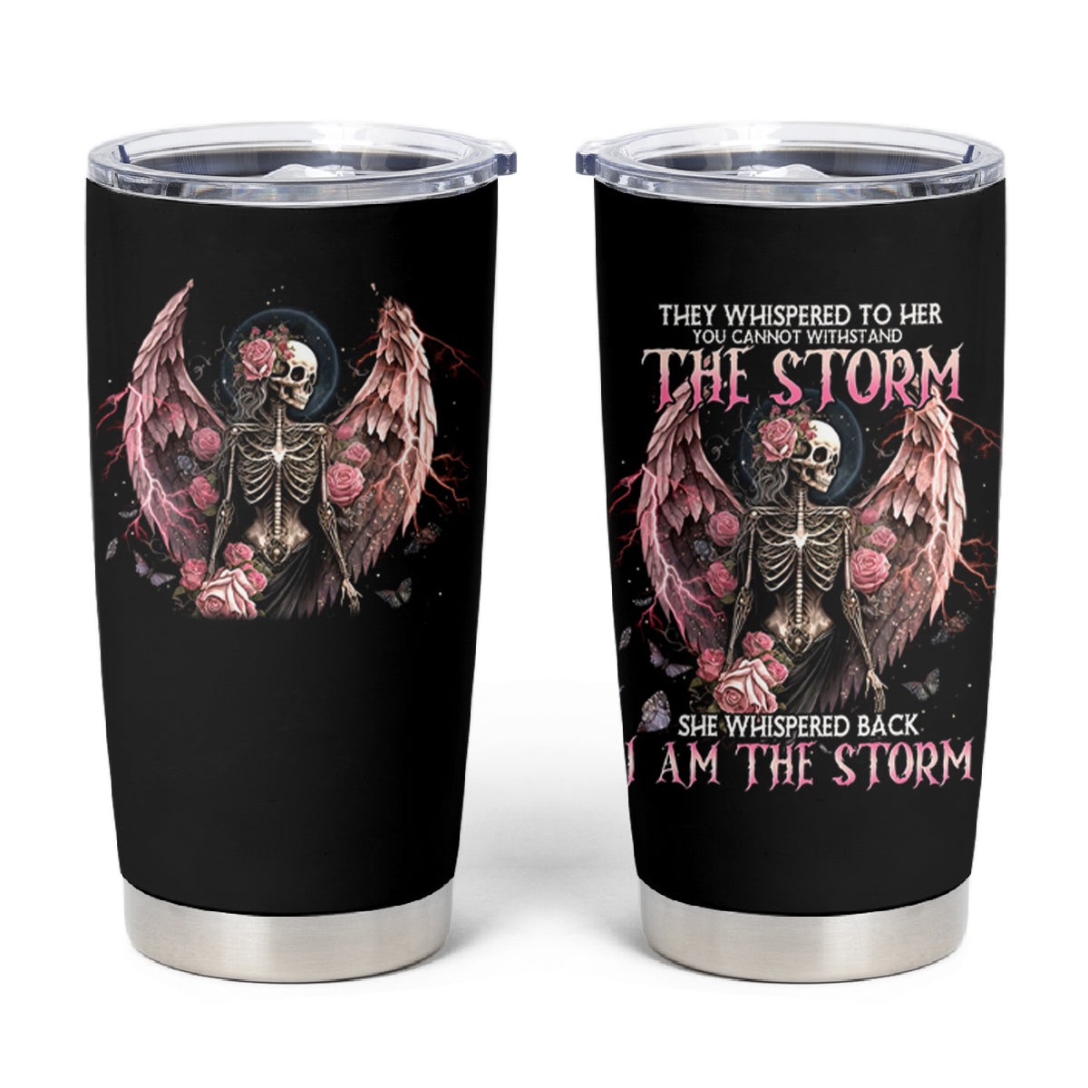 Angel Skull Tumbler Cup She Whispered Back Iam The Storm - Wonder Print Shop