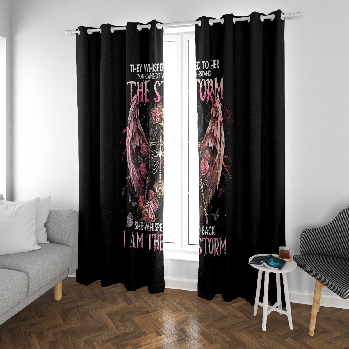 Angel Skull Window Curtain She Whispered Back Iam The Storm - Wonder Print Shop