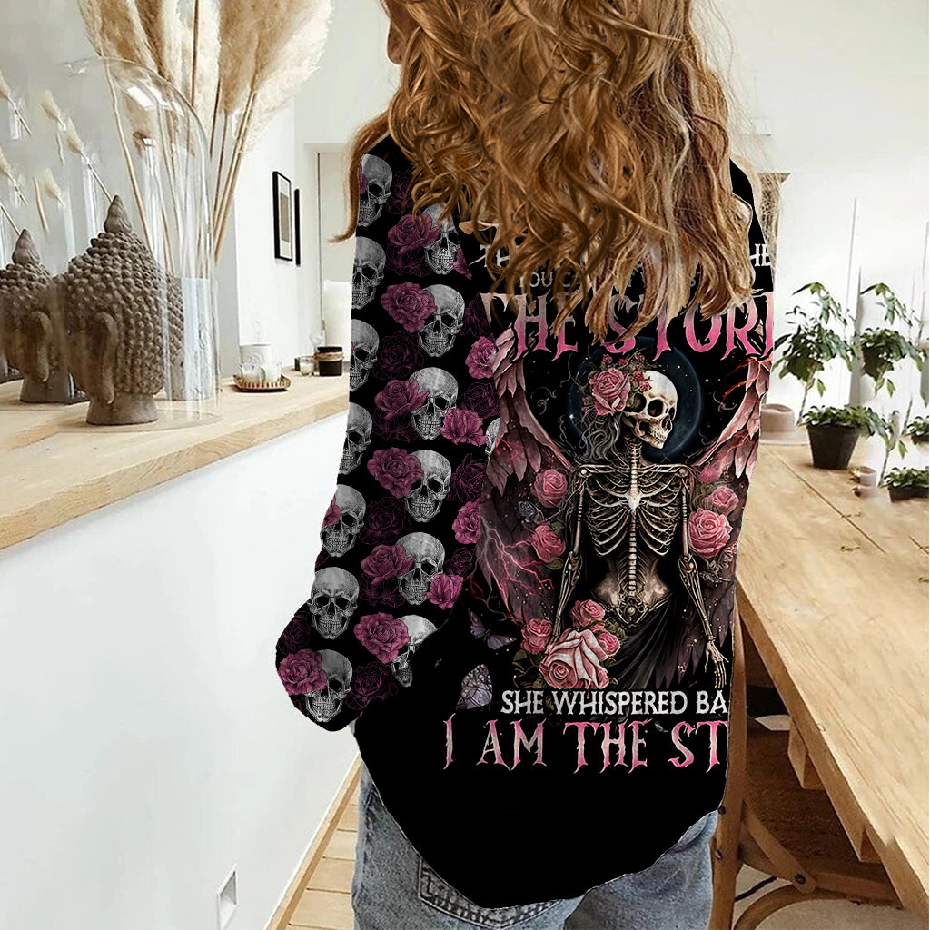Angel Skull Women Casual Shirt She Whispered Back Iam The Storm - Wonder Print Shop