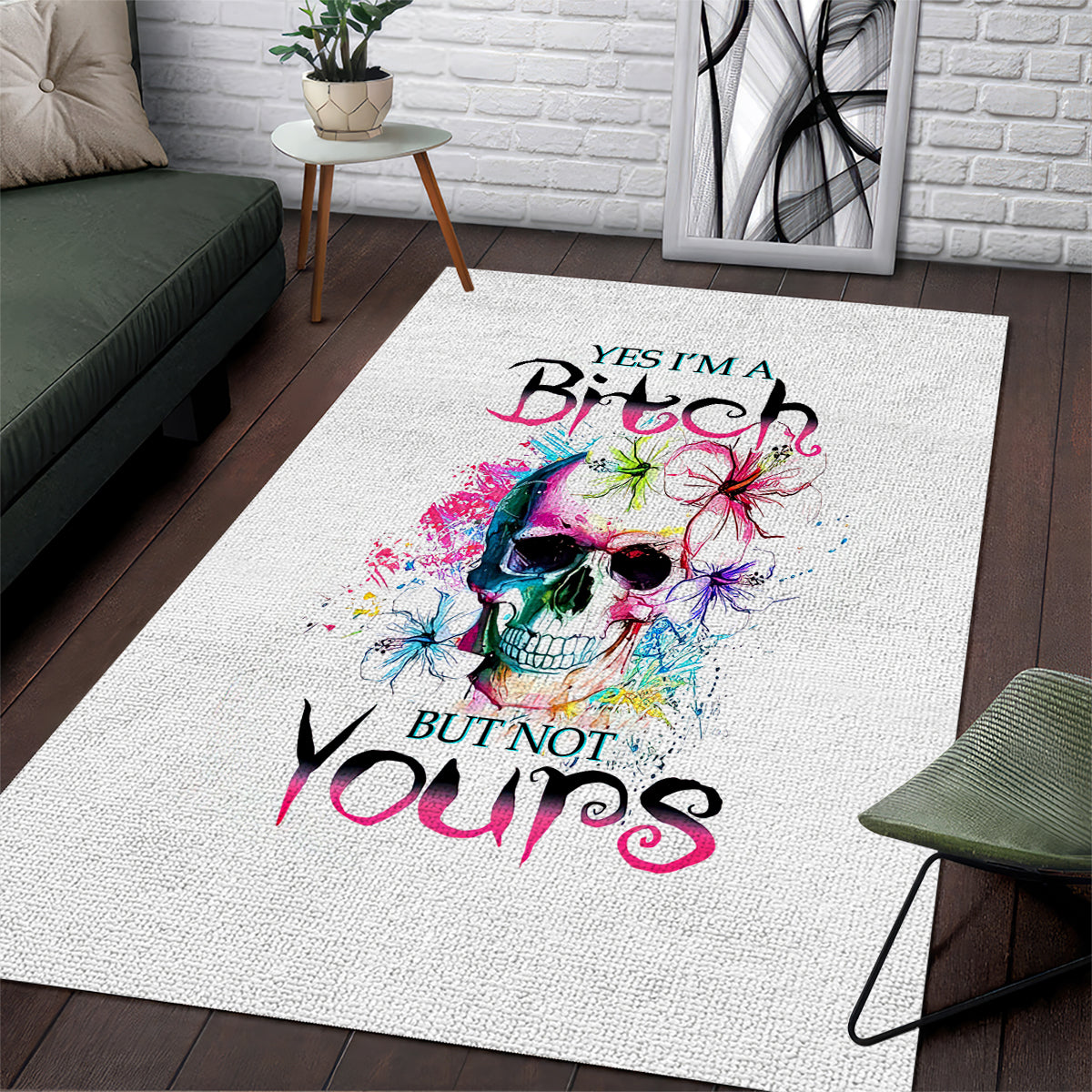 Watercolor Skull Area Rug Yes I'm Bitch But Not Your - Wonder Print Shop