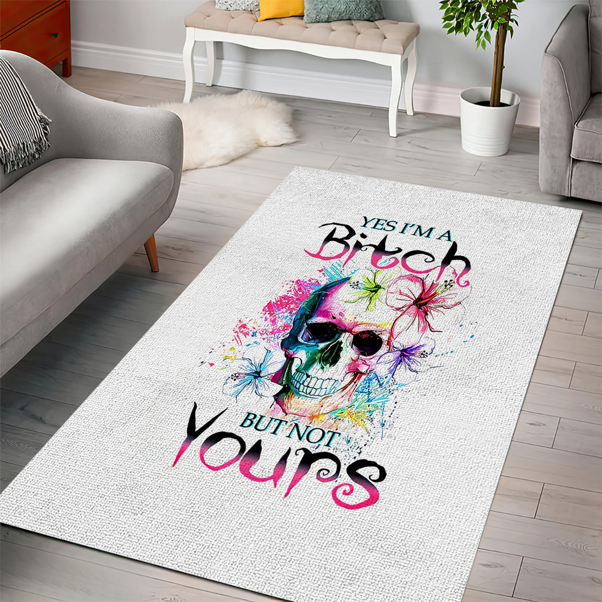 Watercolor Skull Area Rug Yes I'm Bitch But Not Your - Wonder Print Shop