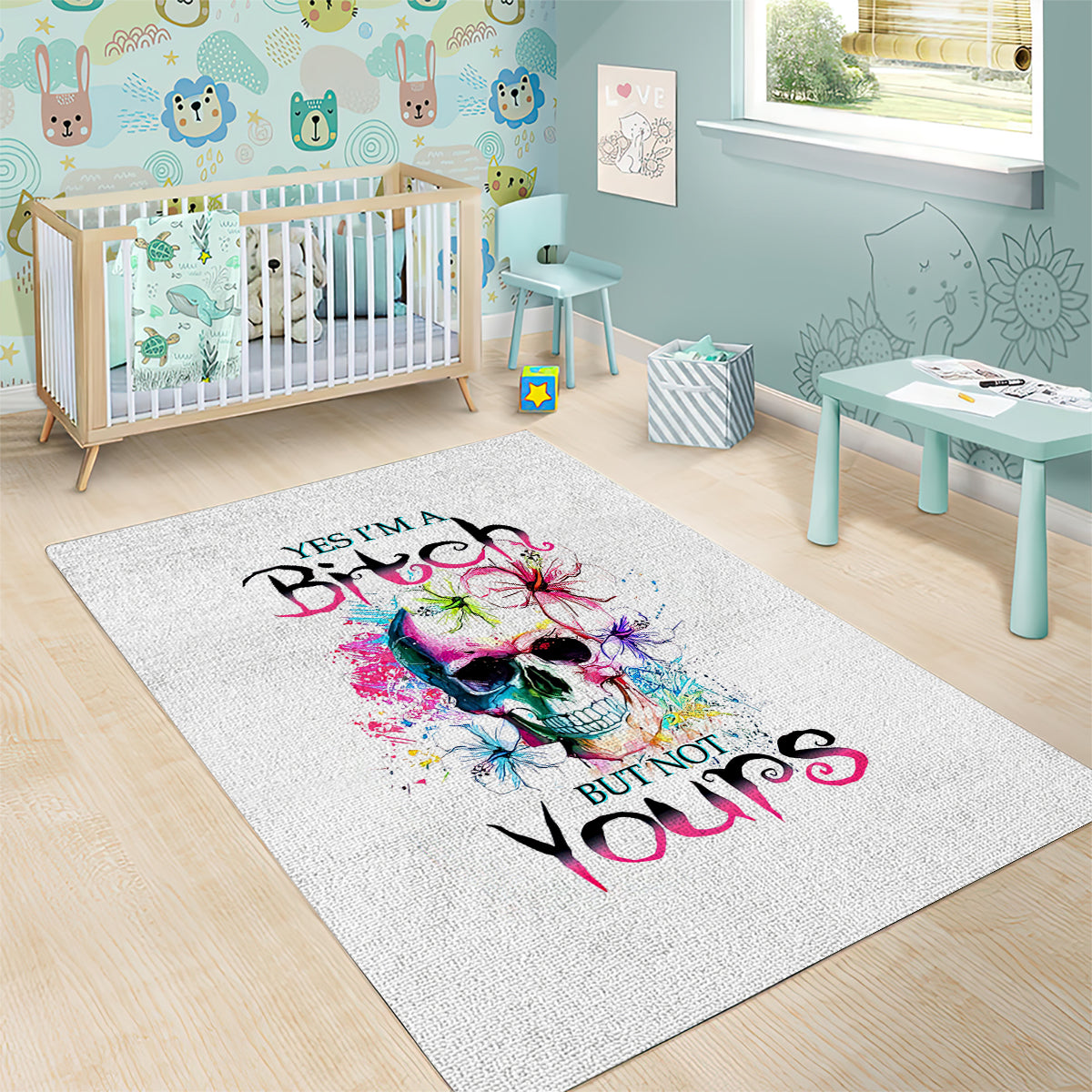 Watercolor Skull Area Rug Yes I'm Bitch But Not Your - Wonder Print Shop
