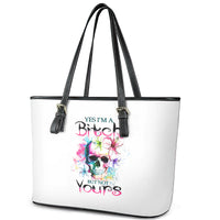 Watercolor Skull Leather Tote Bag Yes I'm Bitch But Not Your - Wonder Print Shop