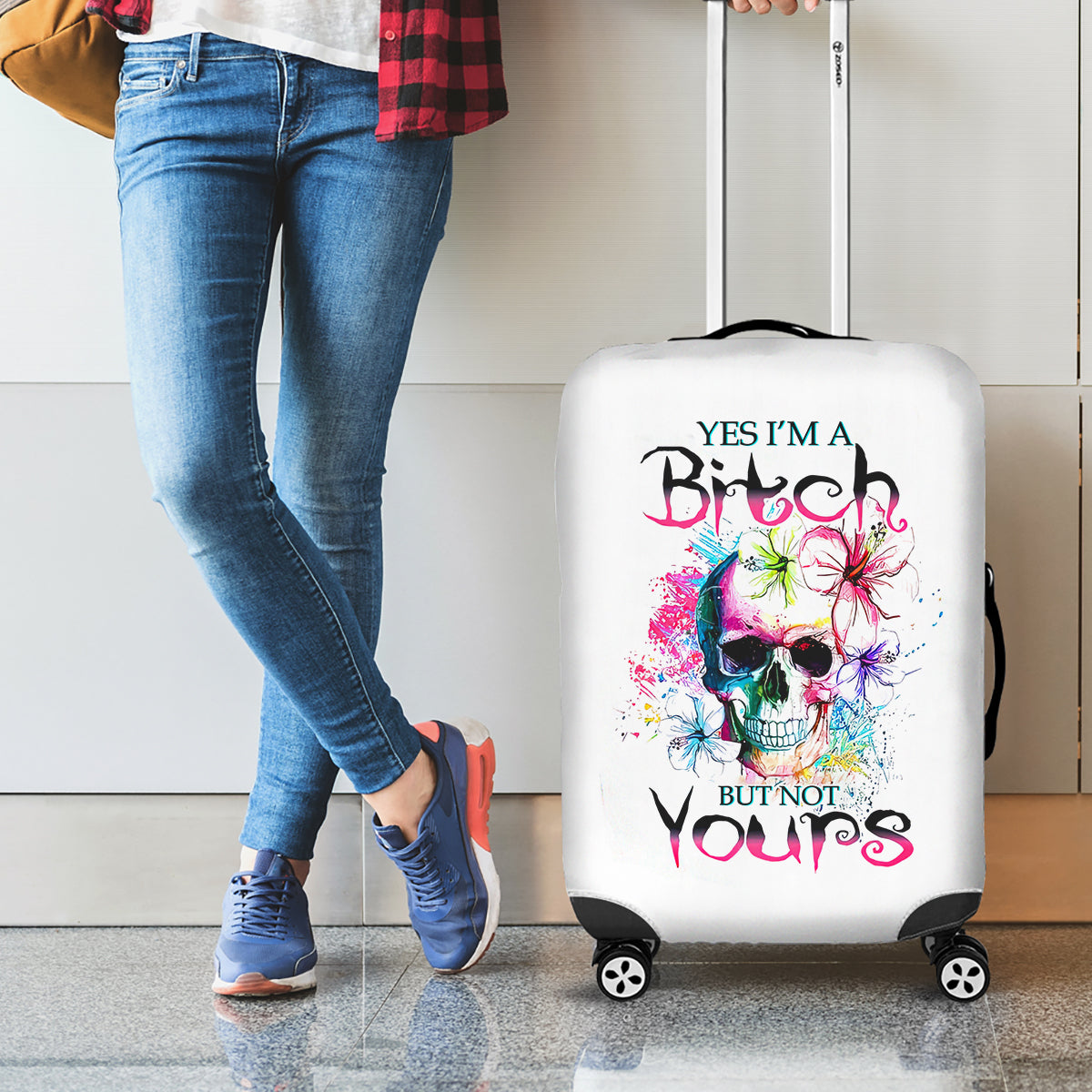 Watercolor Skull Luggage Cover Yes I'm Bitch But Not Your - Wonder Print Shop