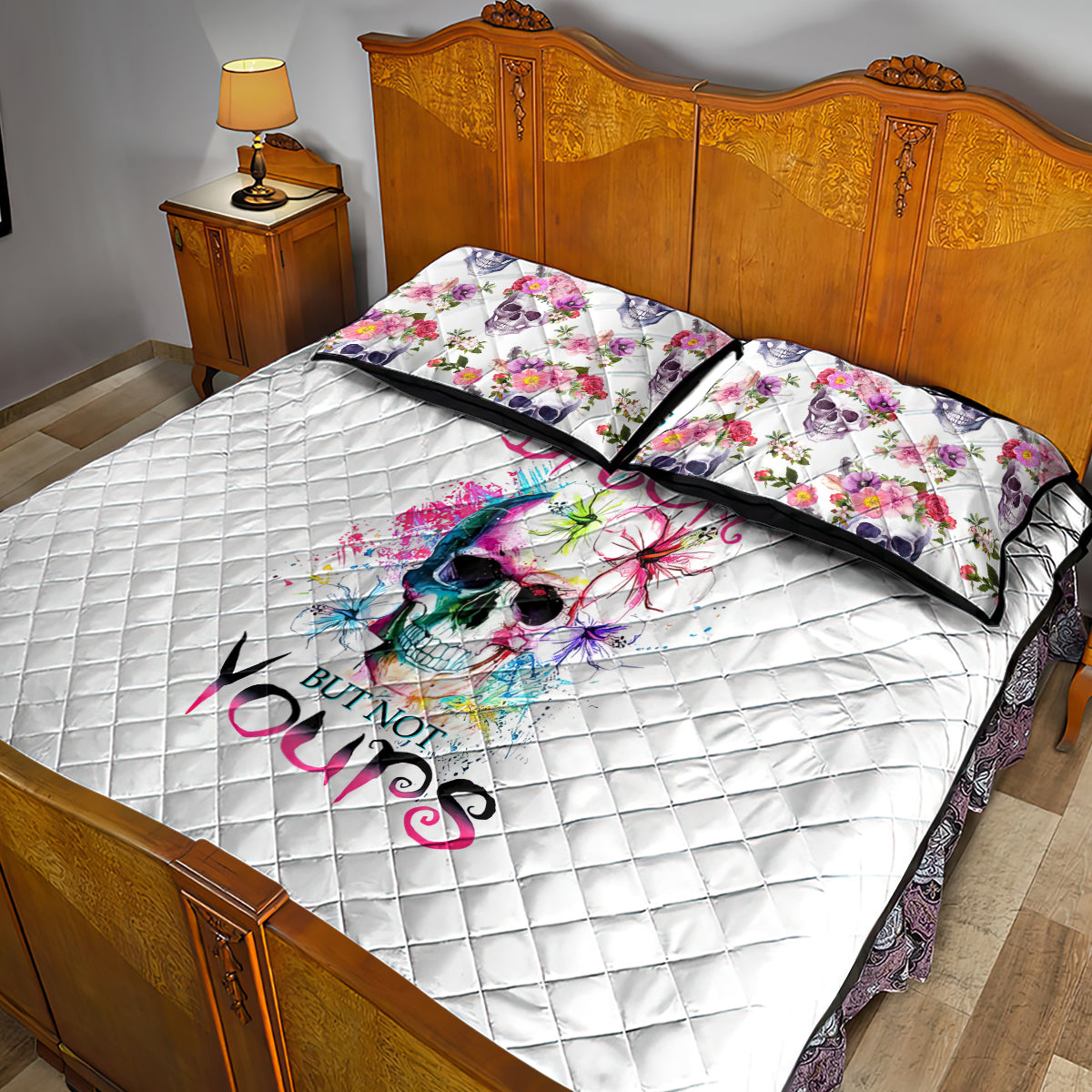 Watercolor Skull Quilt Bed Set Yes I'm Bitch But Not Your - Wonder Print Shop