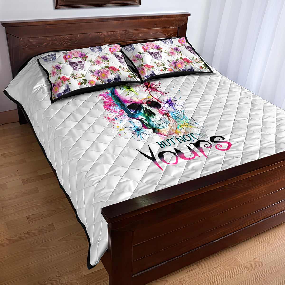 Watercolor Skull Quilt Bed Set Yes I'm Bitch But Not Your - Wonder Print Shop