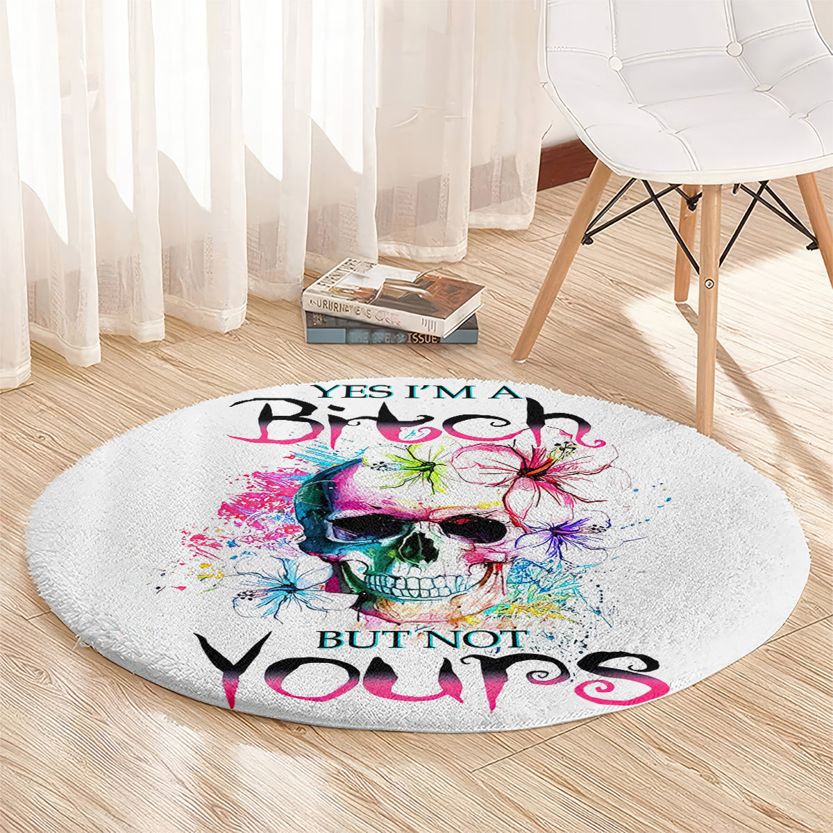 watercolor-skull-round-carpet-yes-im-bitch-but-not-your
