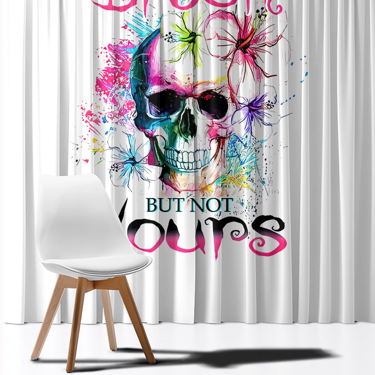 Watercolor Skull Window Curtain Yes I'm Bitch But Not Your - Wonder Print Shop
