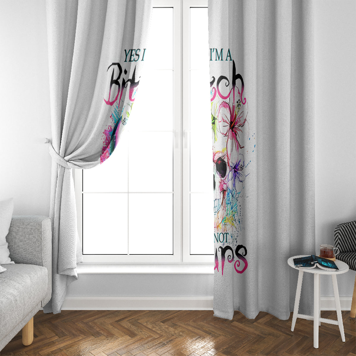 Watercolor Skull Window Curtain Yes I'm Bitch But Not Your - Wonder Print Shop