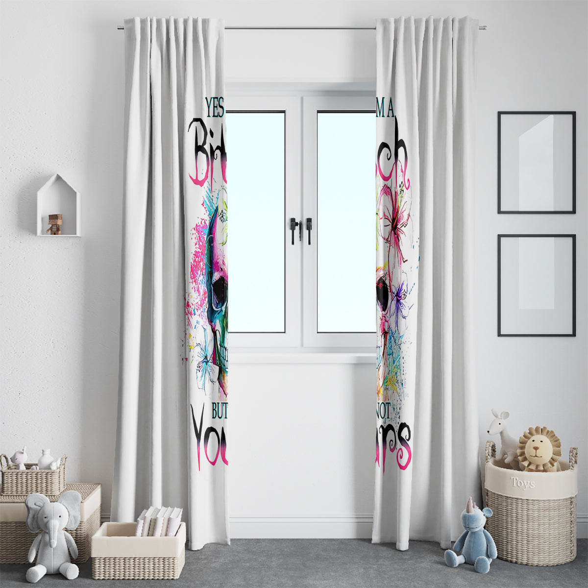 Watercolor Skull Window Curtain Yes I'm Bitch But Not Your - Wonder Print Shop