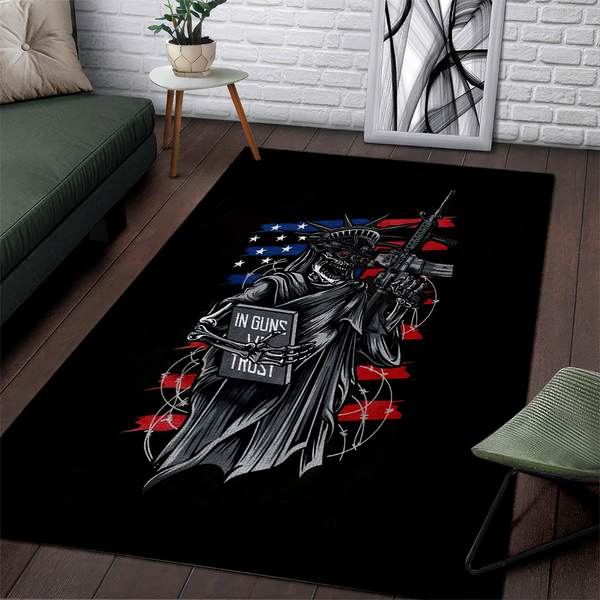American Skull Area Rug In Gun We Trust - Wonder Print Shop