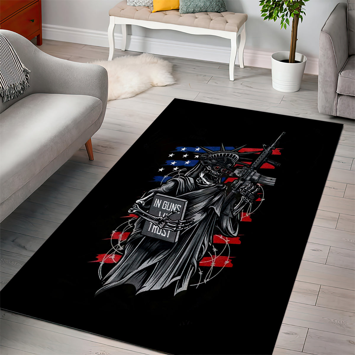 American Skull Area Rug In Gun We Trust - Wonder Print Shop