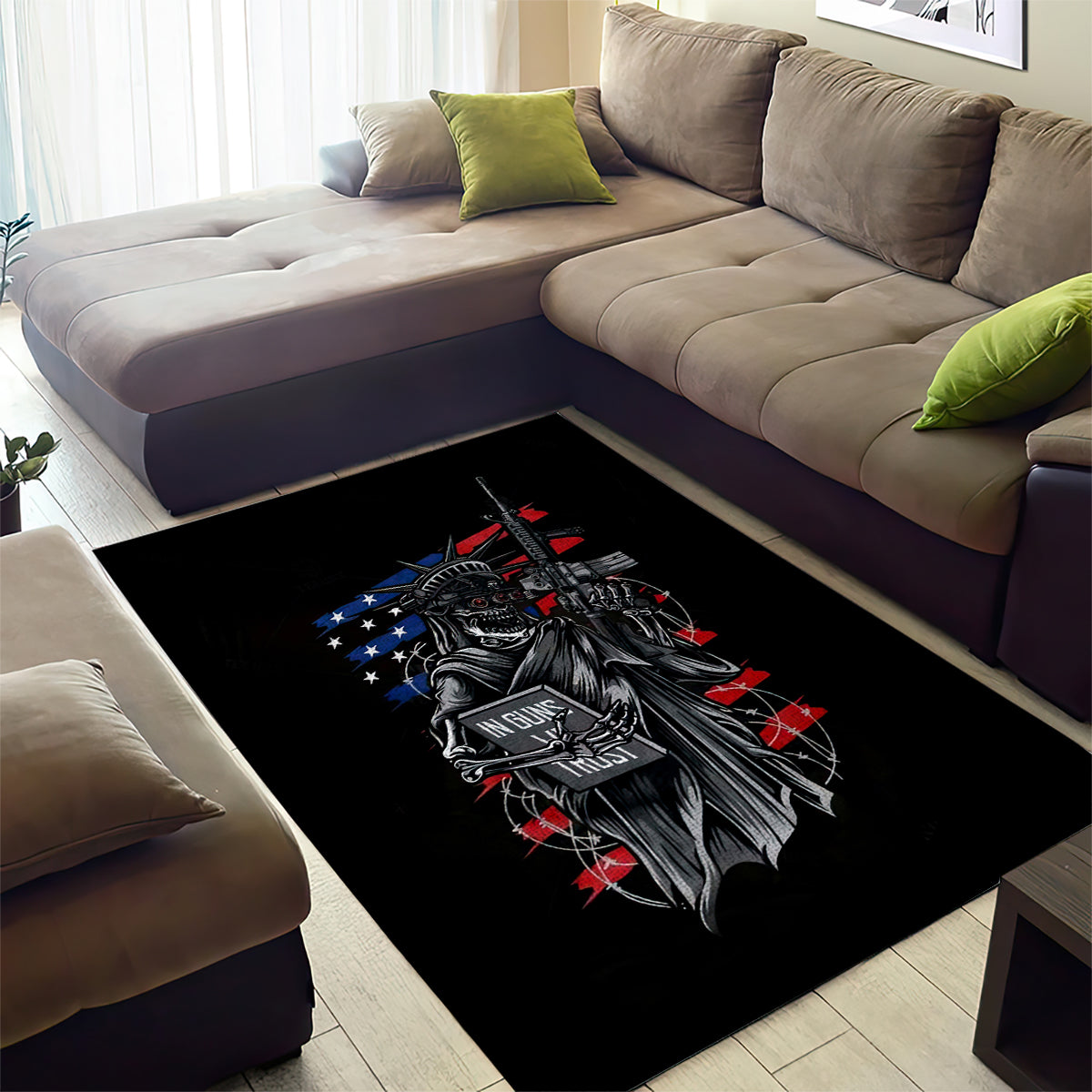 American Skull Area Rug In Gun We Trust - Wonder Print Shop