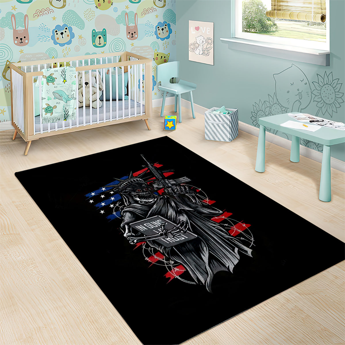 American Skull Area Rug In Gun We Trust - Wonder Print Shop