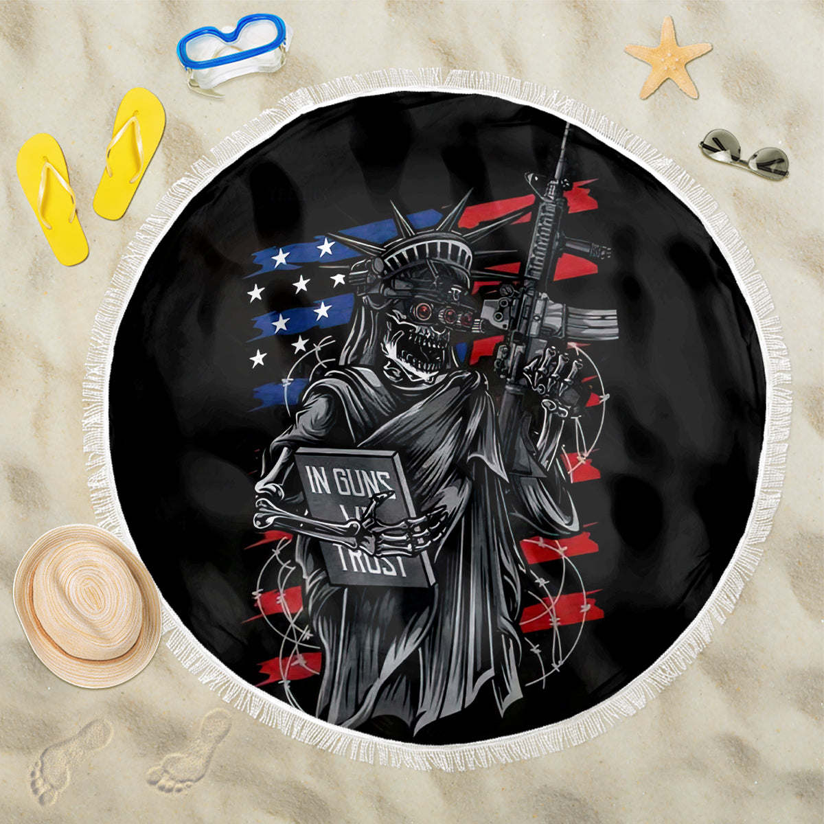 American Skull Beach Blanket In Gun We Trust - Wonder Print Shop