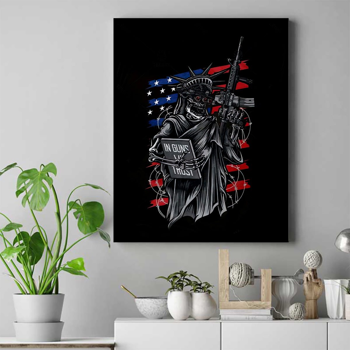 American Skull Canvas Wall Art In Gun We Trust - Wonder Print Shop