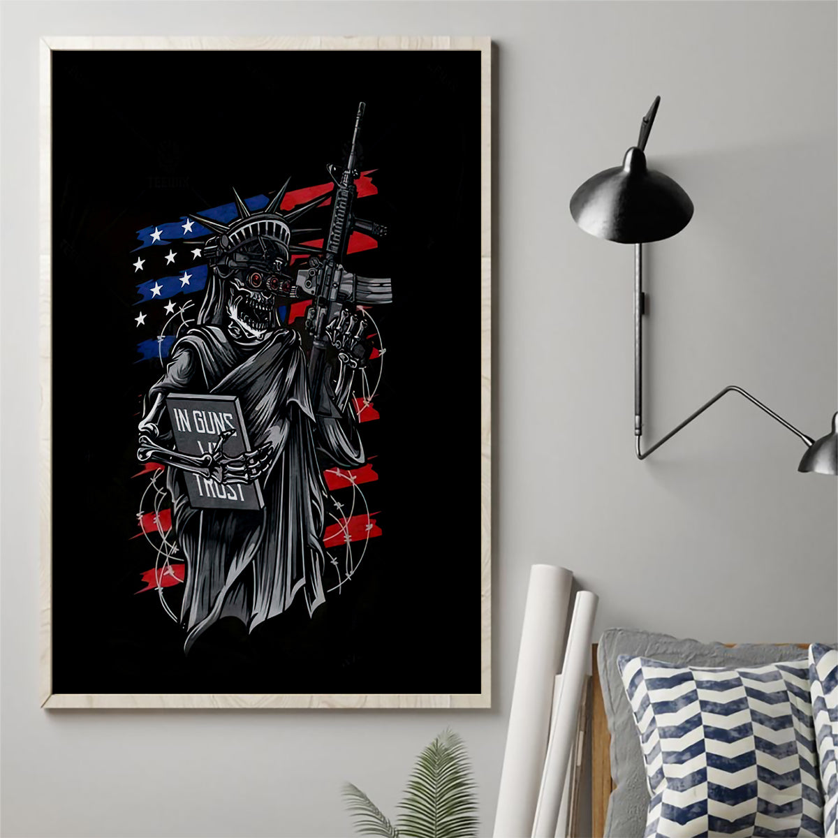 American Skull Canvas Wall Art In Gun We Trust - Wonder Print Shop