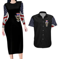 American Skull Couples Matching Long Sleeve Bodycon Dress and Hawaiian Shirt In Gun We Trust - Wonder Print Shop