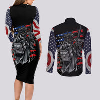 American Skull Couples Matching Long Sleeve Bodycon Dress and Long Sleeve Button Shirts In Gun We Trust - Wonder Print Shop