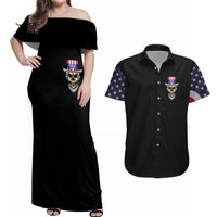 American Skull Couples Matching Off Shoulder Maxi Dress and Hawaiian Shirt In Gun We Trust - Wonder Print Shop