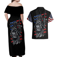 American Skull Couples Matching Off Shoulder Maxi Dress and Hawaiian Shirt In Gun We Trust - Wonder Print Shop