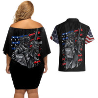 American Skull Couples Matching Off Shoulder Short Dress and Hawaiian Shirt In Gun We Trust - Wonder Print Shop