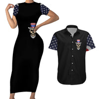 American Skull Couples Matching Short Sleeve Bodycon Dress and Hawaiian Shirt In Gun We Trust - Wonder Print Shop