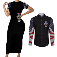 American Skull Couples Matching Short Sleeve Bodycon Dress and Long Sleeve Button Shirts In Gun We Trust - Wonder Print Shop