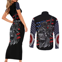 American Skull Couples Matching Short Sleeve Bodycon Dress and Long Sleeve Button Shirts In Gun We Trust - Wonder Print Shop