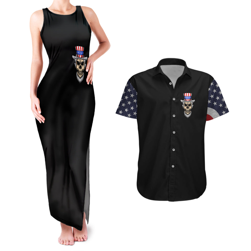 American Skull Couples Matching Tank Maxi Dress and Hawaiian Shirt In Gun We Trust - Wonder Print Shop
