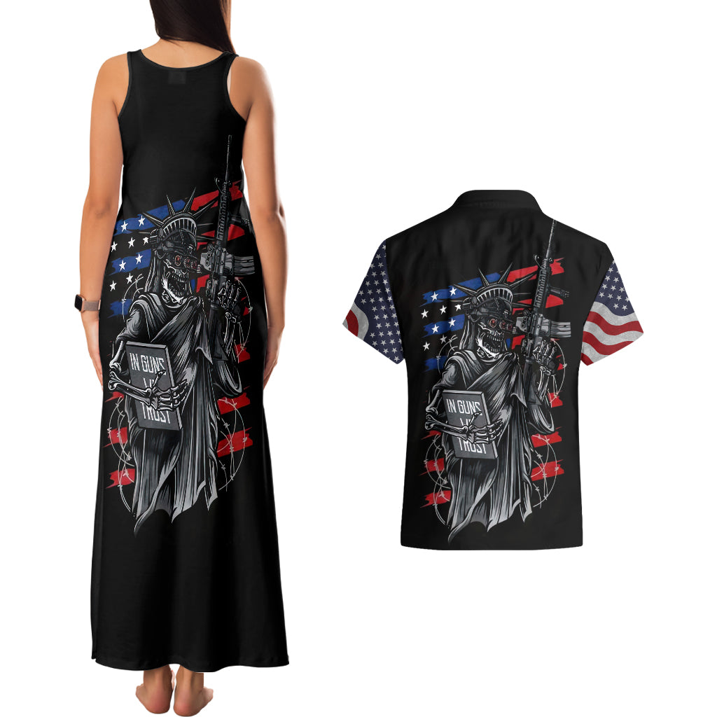 American Skull Couples Matching Tank Maxi Dress and Hawaiian Shirt In Gun We Trust - Wonder Print Shop