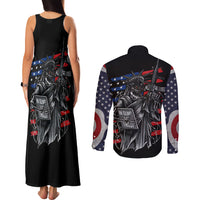 American Skull Couples Matching Tank Maxi Dress and Long Sleeve Button Shirts In Gun We Trust - Wonder Print Shop