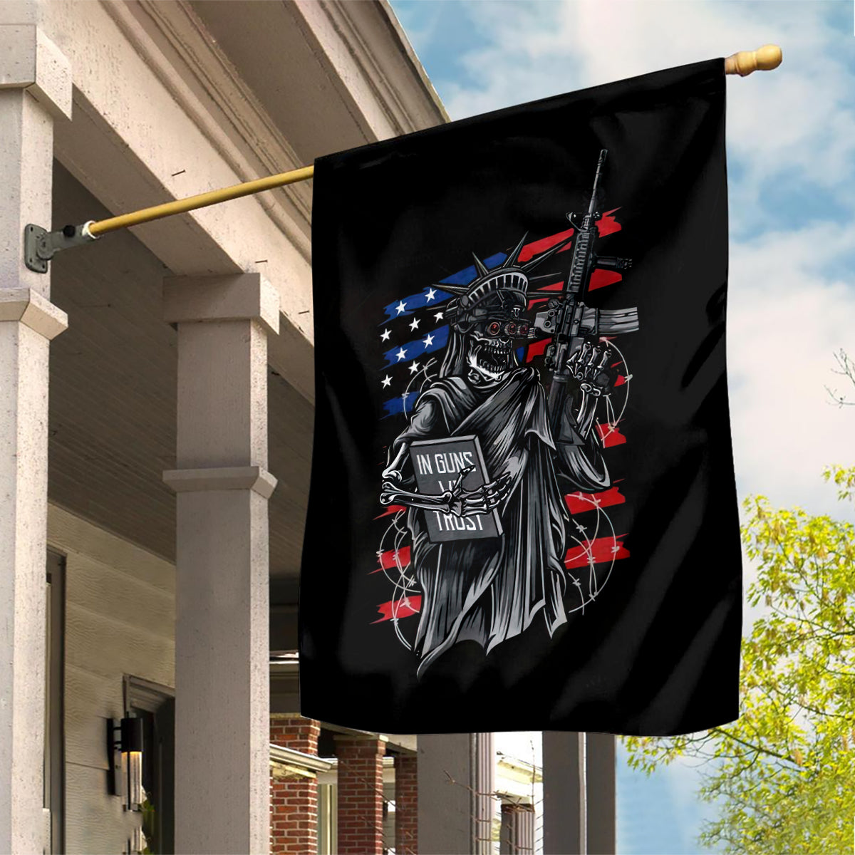 American Skull Garden Flag In Gun We Trust - Wonder Print Shop