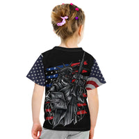 Black kids T-shirt with back skull graphic and American flag stars and stripes