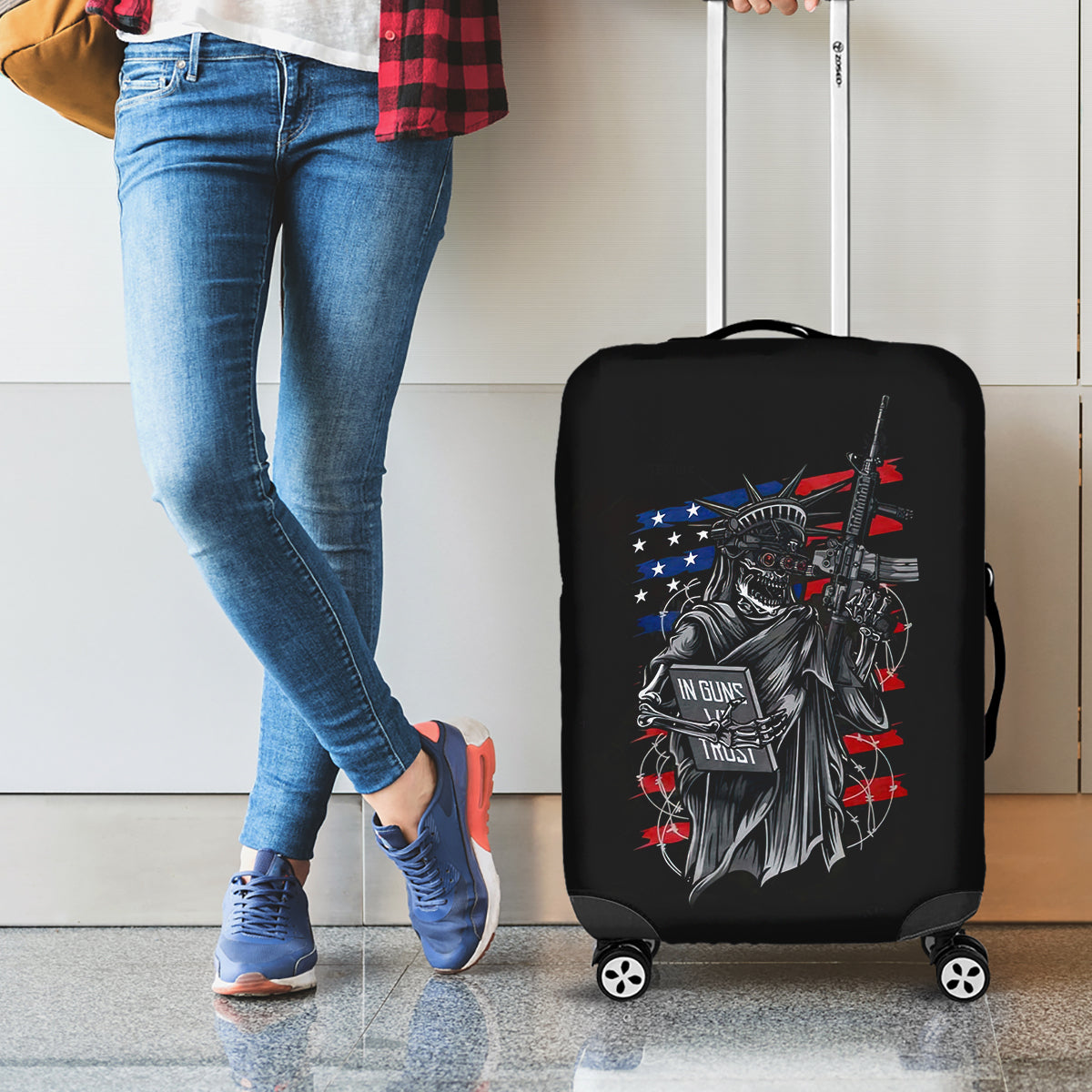 American Skull Luggage Cover In Gun We Trust - Wonder Print Shop