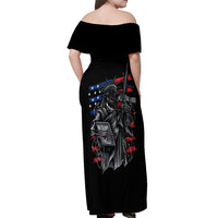 American Skull Off Shoulder Maxi Dress In Gun We Trust - Wonder Print Shop