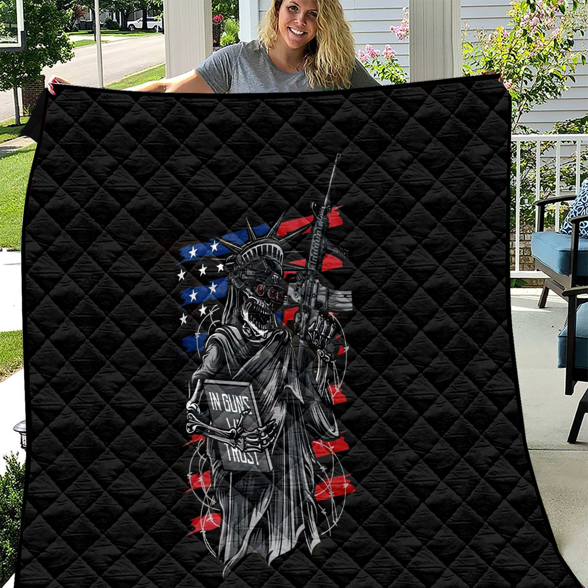 American Skull Quilt In Gun We Trust - Wonder Print Shop