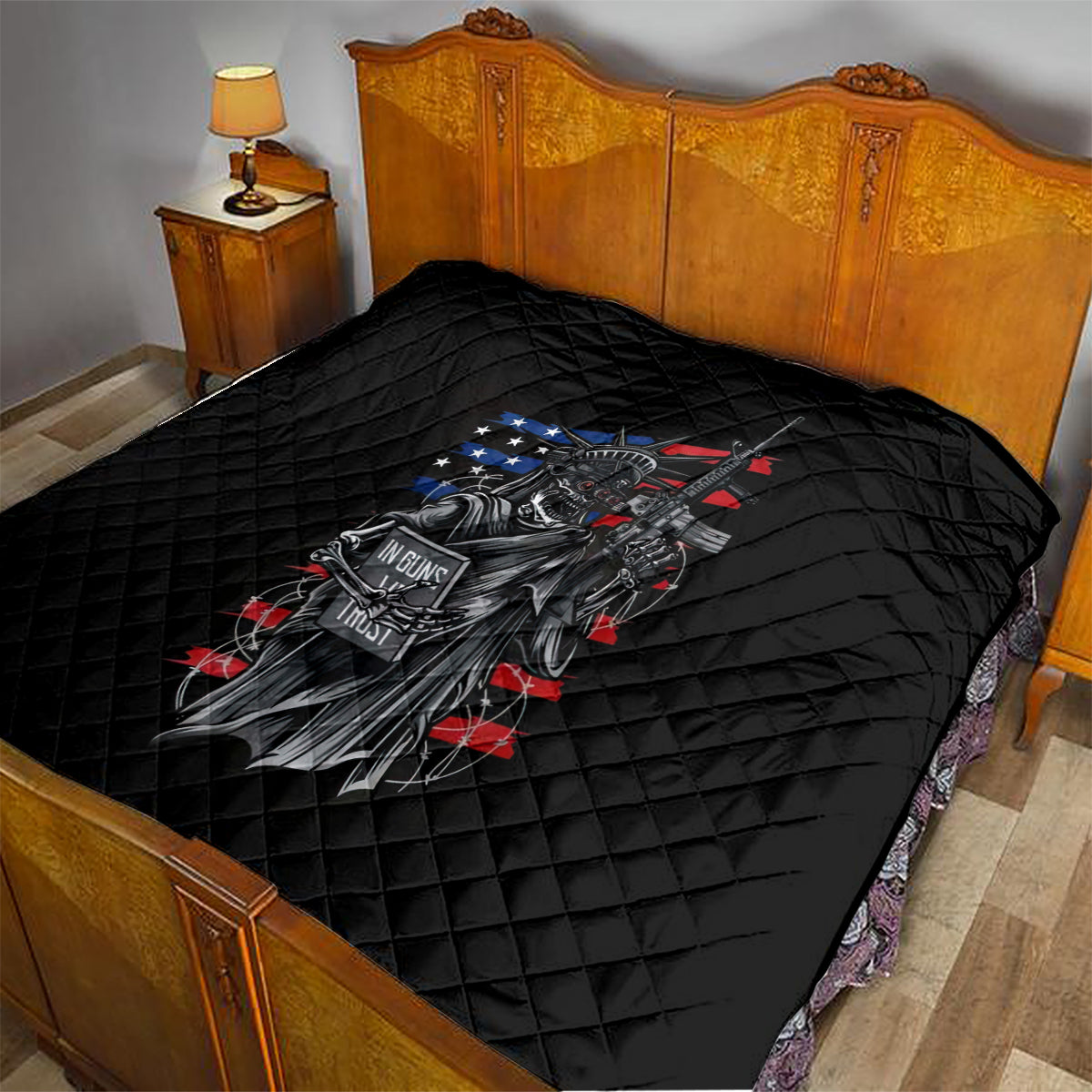 American Skull Quilt In Gun We Trust - Wonder Print Shop